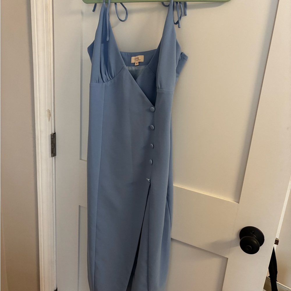 Camila Coelho Blue Midi Slip Dress for Wedding Guest
